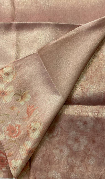 Peach Blush Organza Tissue Silk Floral Printed Saree with Blouse |DS25