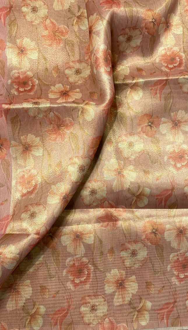 Peach Blush Organza Tissue Silk Floral Printed Saree with Blouse |DS25