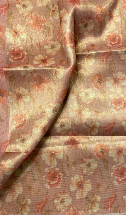 Peach Blush Organza Tissue Silk Floral Printed Saree with Blouse |DS25