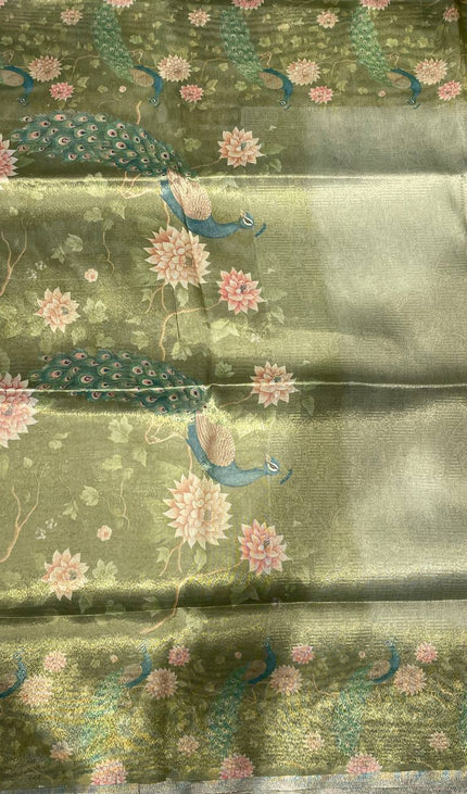 Green Designer Organza Tissue Silk Floral Saree with Blouse |DS25