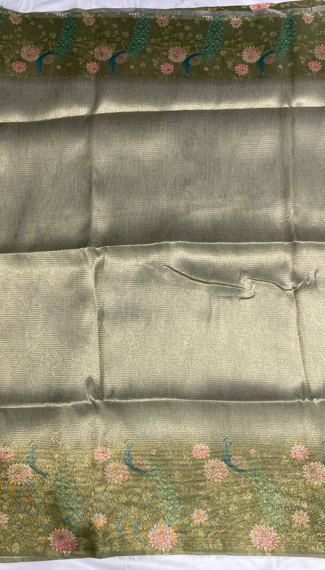 Green Designer Organza Tissue Silk Floral Saree with Blouse |DS25