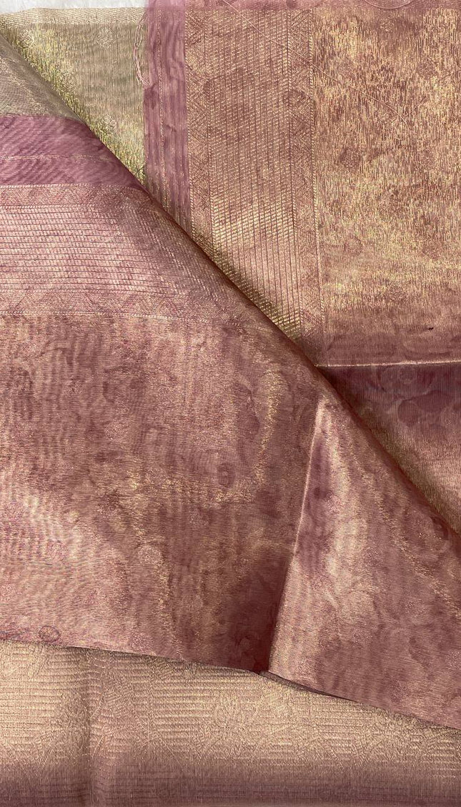 Rose Pink Organza Tissue Silk Designer Floral Saree with Blouse |DS25