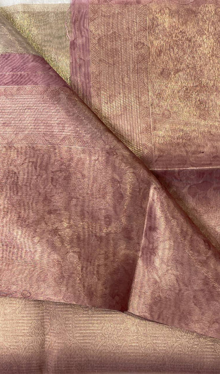 Rose Pink Organza Tissue Silk Designer Floral Saree with Blouse |DS25