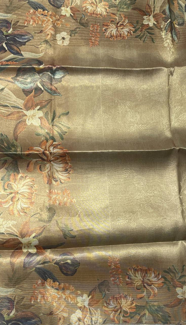 Mustard Gold  Designer Organza Tissue Silk Floral Saree with Blouse |DS25