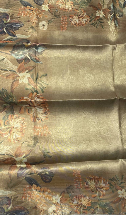 Mustard Gold  Designer Organza Tissue Silk Floral Saree with Blouse |DS25