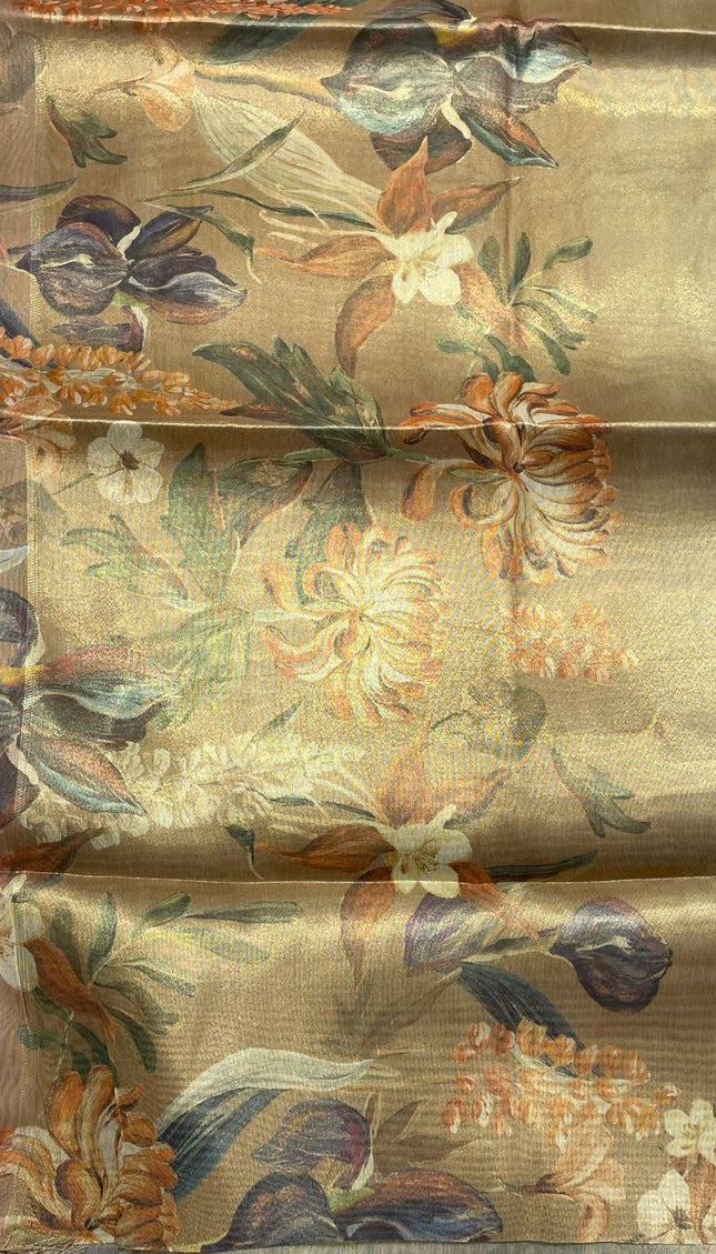 Mustard Gold  Designer Organza Tissue Silk Floral Saree with Blouse |DS25