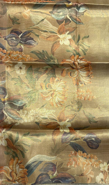 Mustard Gold  Designer Organza Tissue Silk Floral Saree with Blouse |DS25