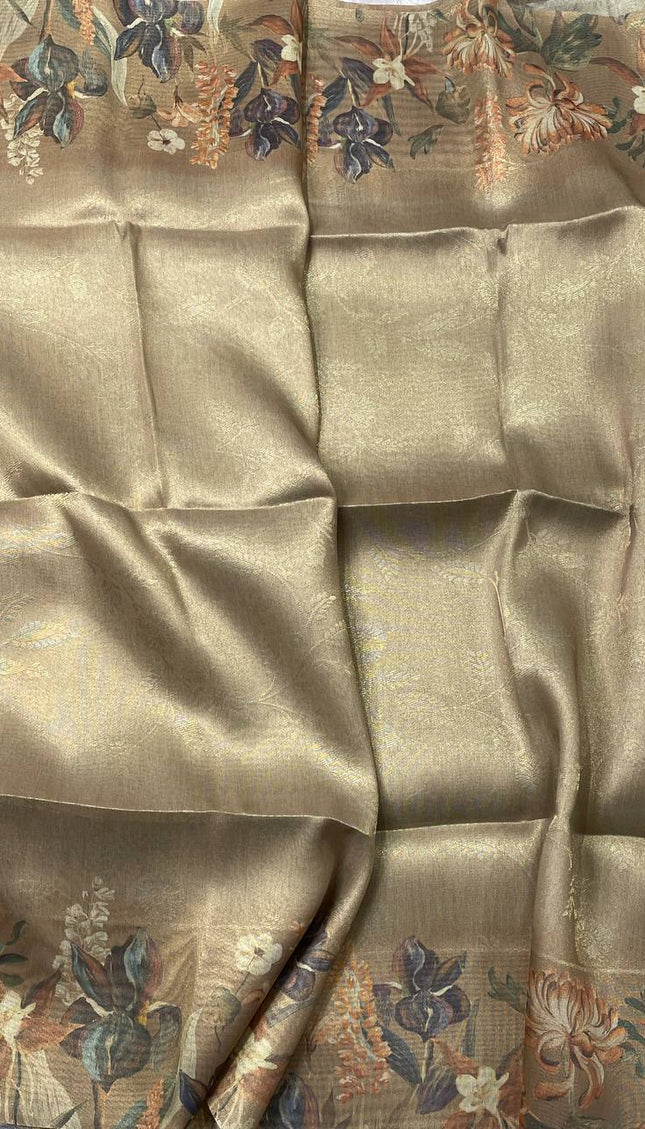 Mustard Gold  Designer Organza Tissue Silk Floral Saree with Blouse |DS25