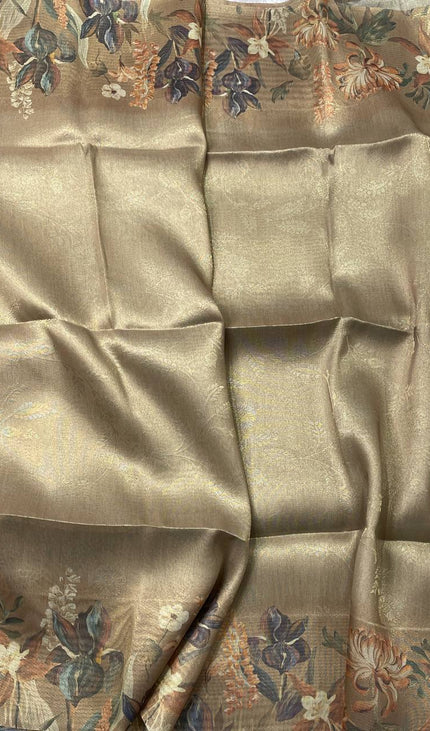 Mustard Gold  Designer Organza Tissue Silk Floral Saree with Blouse |DS25