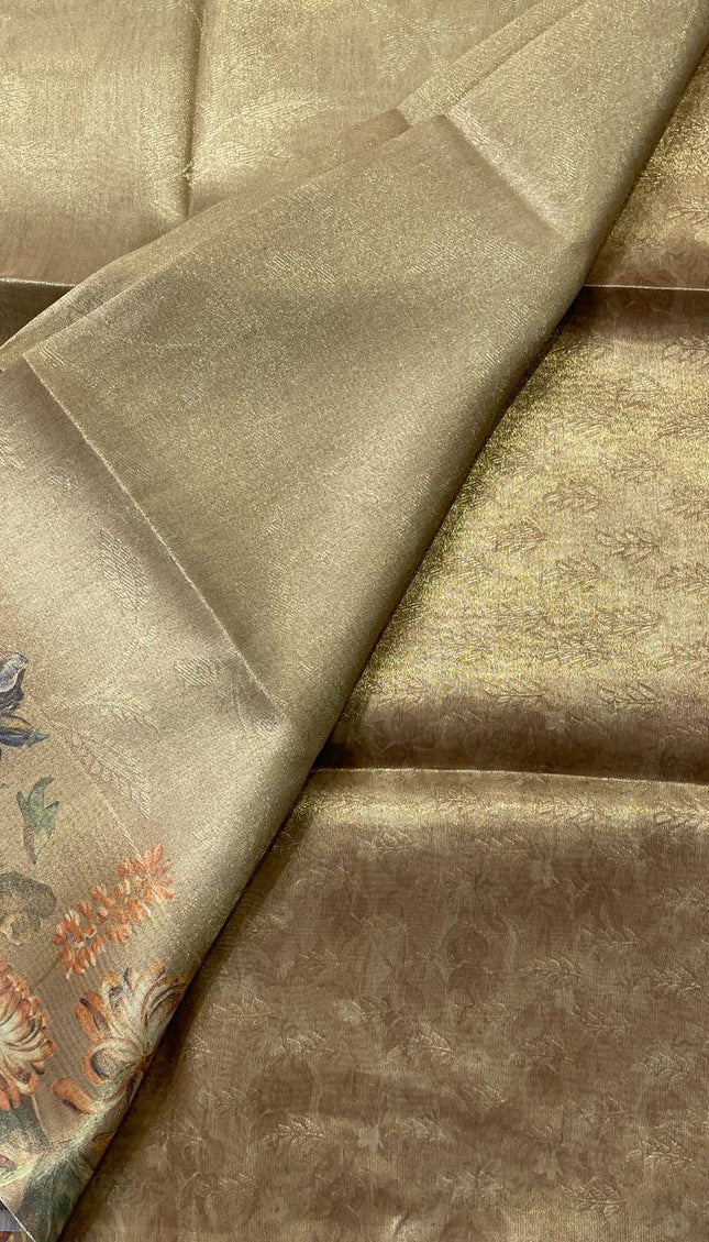 Mustard Gold  Designer Organza Tissue Silk Floral Saree with Blouse |DS25