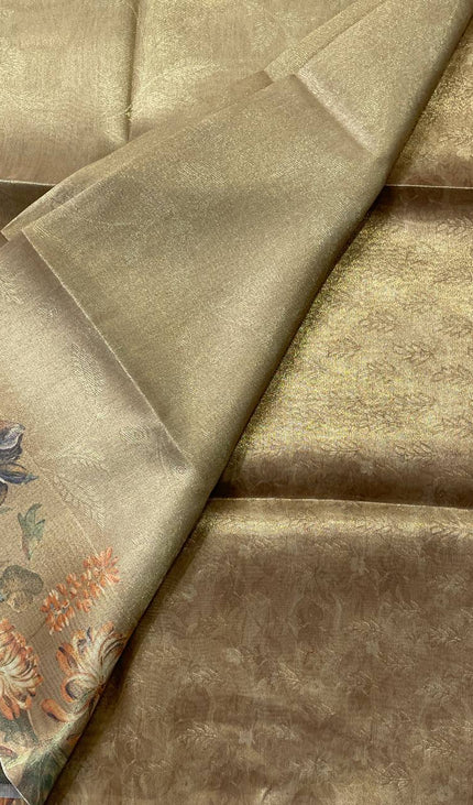 Mustard Gold  Designer Organza Tissue Silk Floral Saree with Blouse |DS25