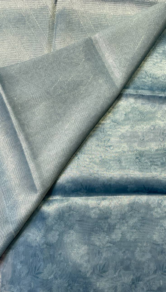 Blue Designer Organza Tissue Silk Floral Saree with Blouse |DS25