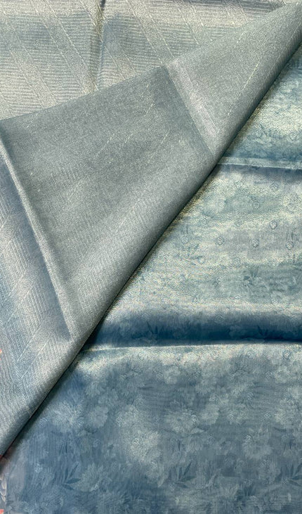 Blue Designer Organza Tissue Silk Floral Saree with Blouse |DS25