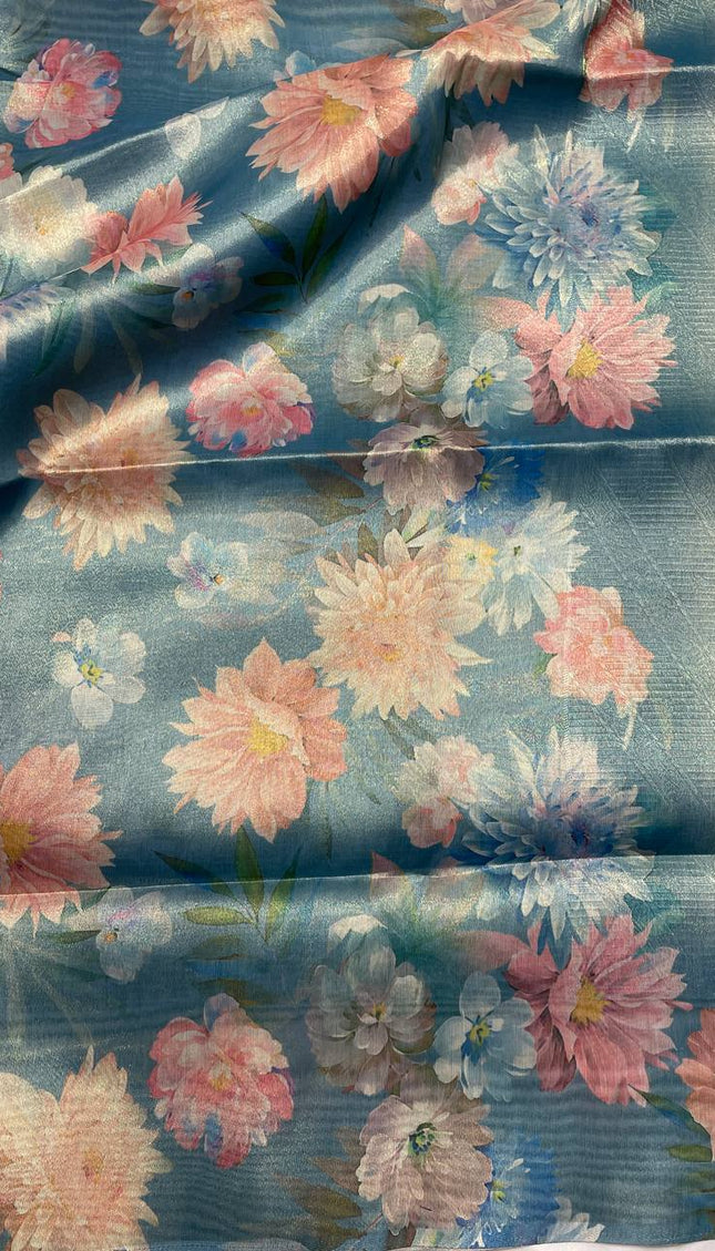 Blue Designer Organza Tissue Silk Floral Saree with Blouse |DS25