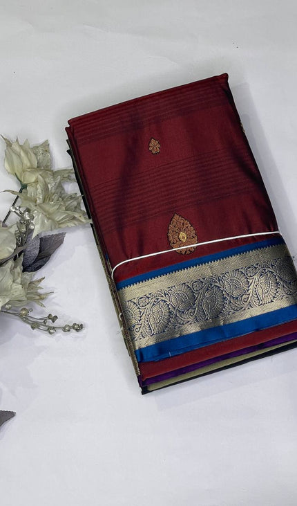 Maroon Semi Kanjivaram Silk Saree with Silver Zari Border|S14_1