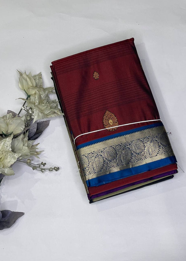 Maroon Semi Kanjivaram Silk Saree with Silver Zari Border|S14_1