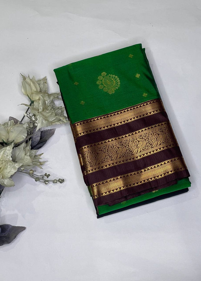 Green Premium Soft Bangalore Silk Saree with Maroon Zari Border|S16_5