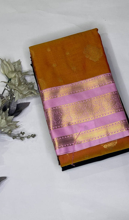 Orange Premium Soft Bangalore Silk Saree with Pink Zari Border|S16_2