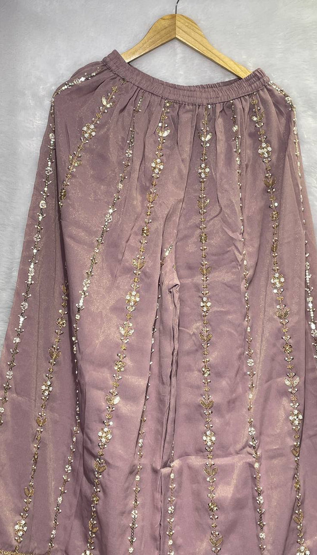 Lavender Tissue Organza Palazzo Set with Embroidered Dupatta|P4_1