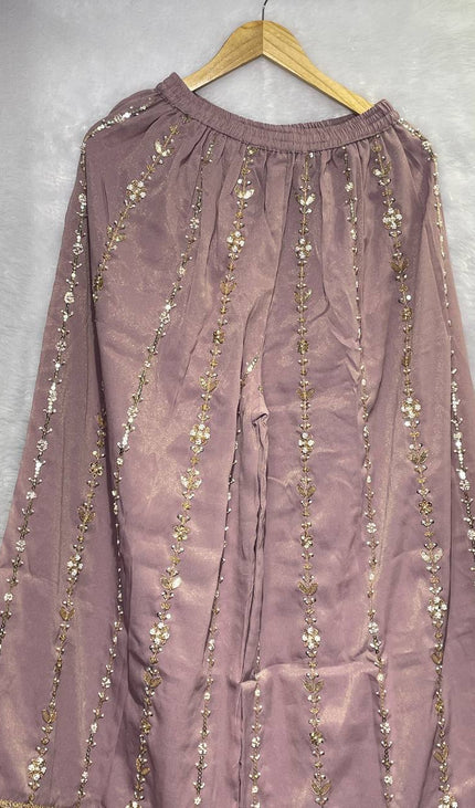 Lavender Tissue Organza Palazzo Set with Embroidered Dupatta|P4_1