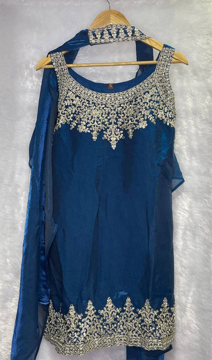 Royal Blue Tissue Organza Palazzo Set with Embroidered Dupatta|P1_2
