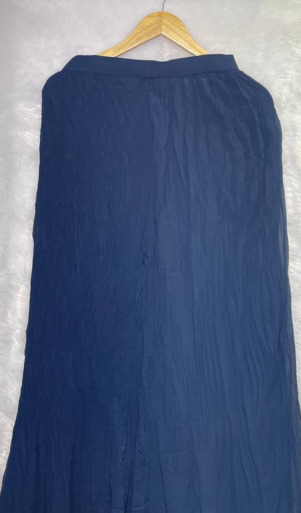 Navy Blue Tissue Organza Palazzo Set with Heavy Floral Embroidery|P6_1