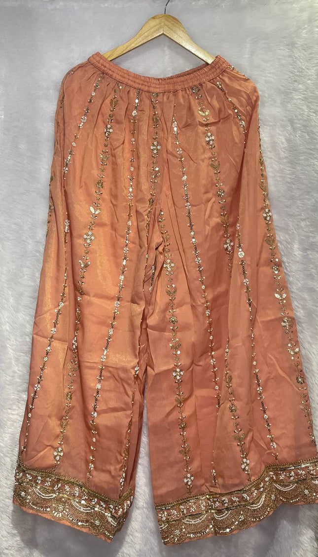 Peach Tissue Organza Palazzo Set with Elegant Embroidery|P4_2