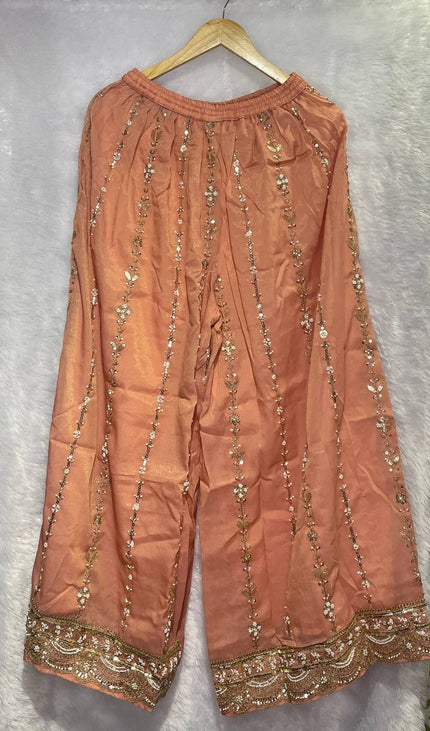 Peach Tissue Organza Palazzo Set with Elegant Embroidery|P4_2
