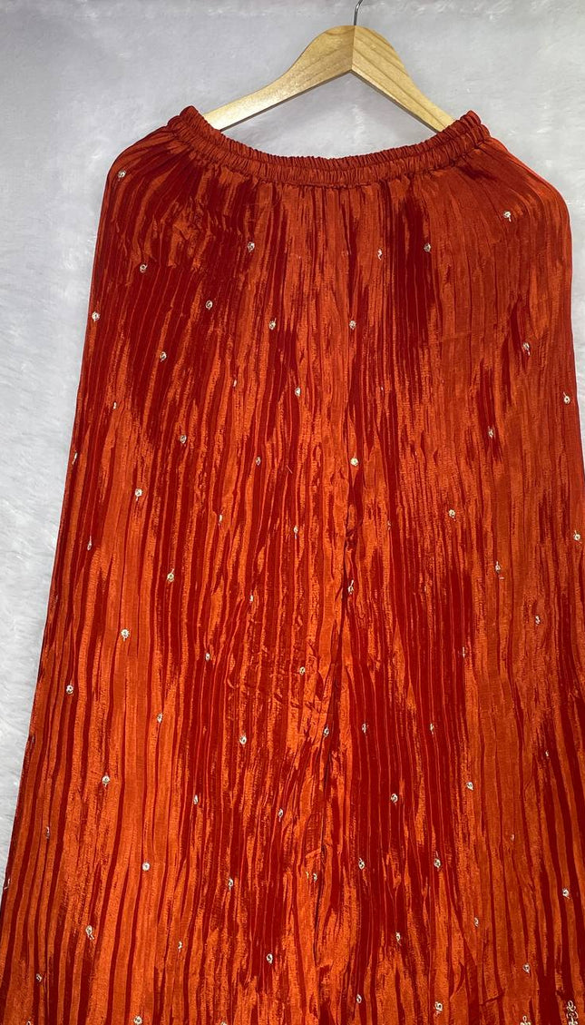 Rust Orange Tissue Organza Palazzo Set with Designer Embroidery|P5_1