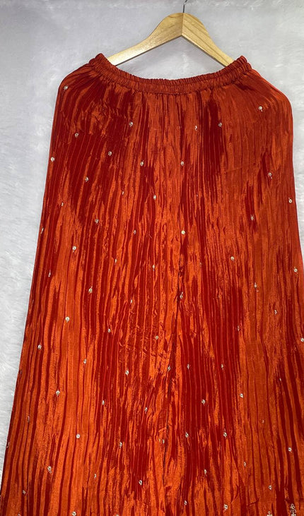Rust Orange Tissue Organza Palazzo Set with Designer Embroidery|P5_1