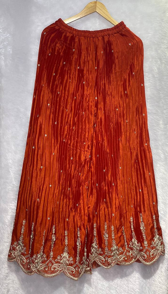 Rust Orange Tissue Organza Palazzo Set with Designer Embroidery|P5_1