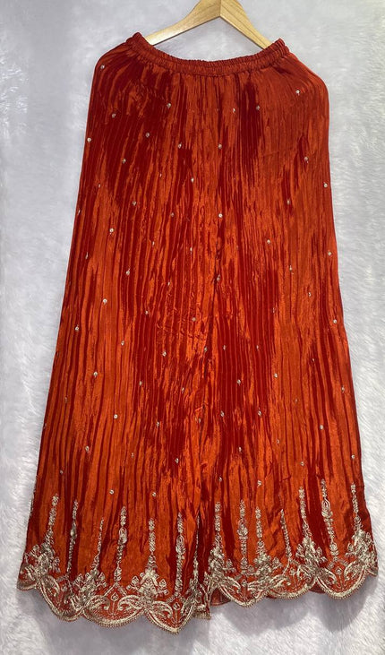 Rust Orange Tissue Organza Palazzo Set with Designer Embroidery|P5_1