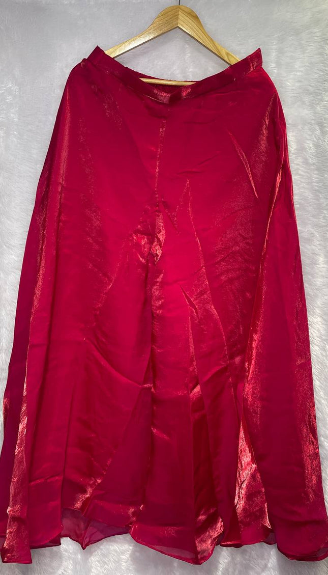 Red Tissue Organza Palazzo Set with Zari Embroidery|P3_3