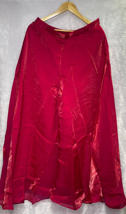 Red Tissue Organza Palazzo Set with Zari Embroidery|P3_3