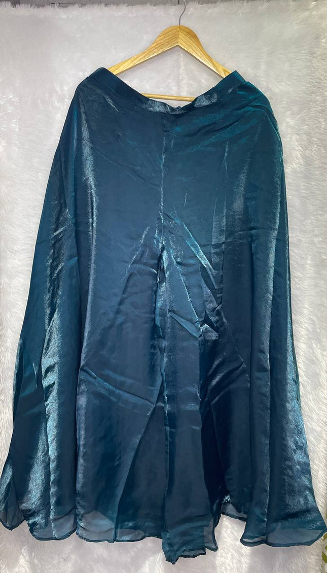 Teal Blue Tissue Organza Palazzo Set with Designer Embroidery|P3_2