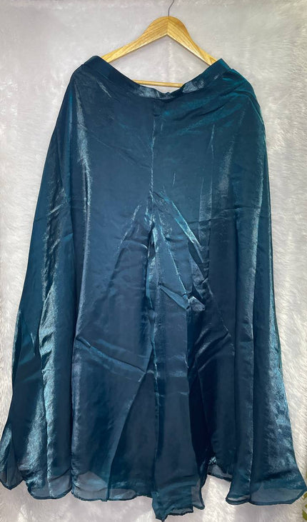 Teal Blue Tissue Organza Palazzo Set with Designer Embroidery|P3_2