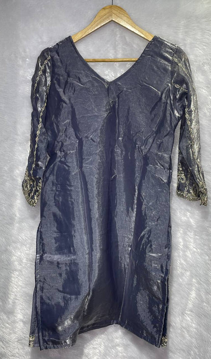 Steel Grey Tissue Organza Palazzo Set with Heavy Embroidery Dupatta|P7_1