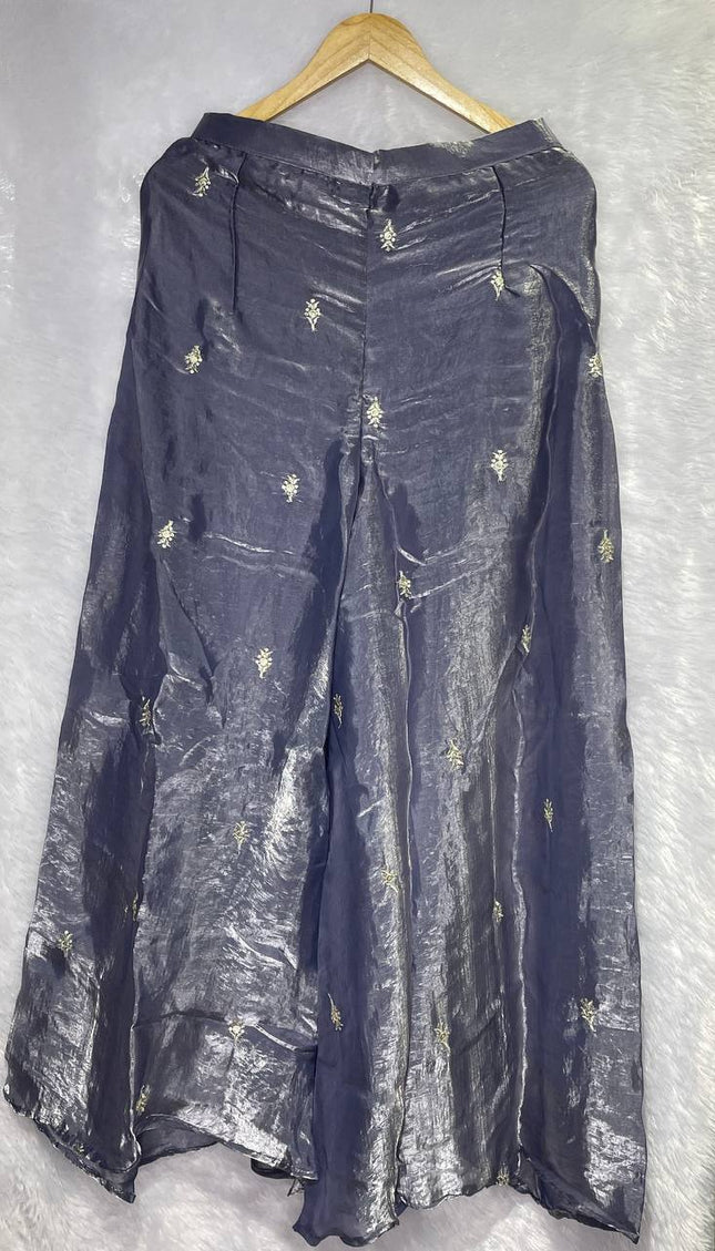 Steel Grey Tissue Organza Palazzo Set with Heavy Embroidery Dupatta|P7_1