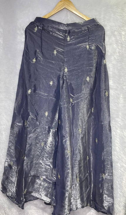 Steel Grey Tissue Organza Palazzo Set with Heavy Embroidery Dupatta|P7_1