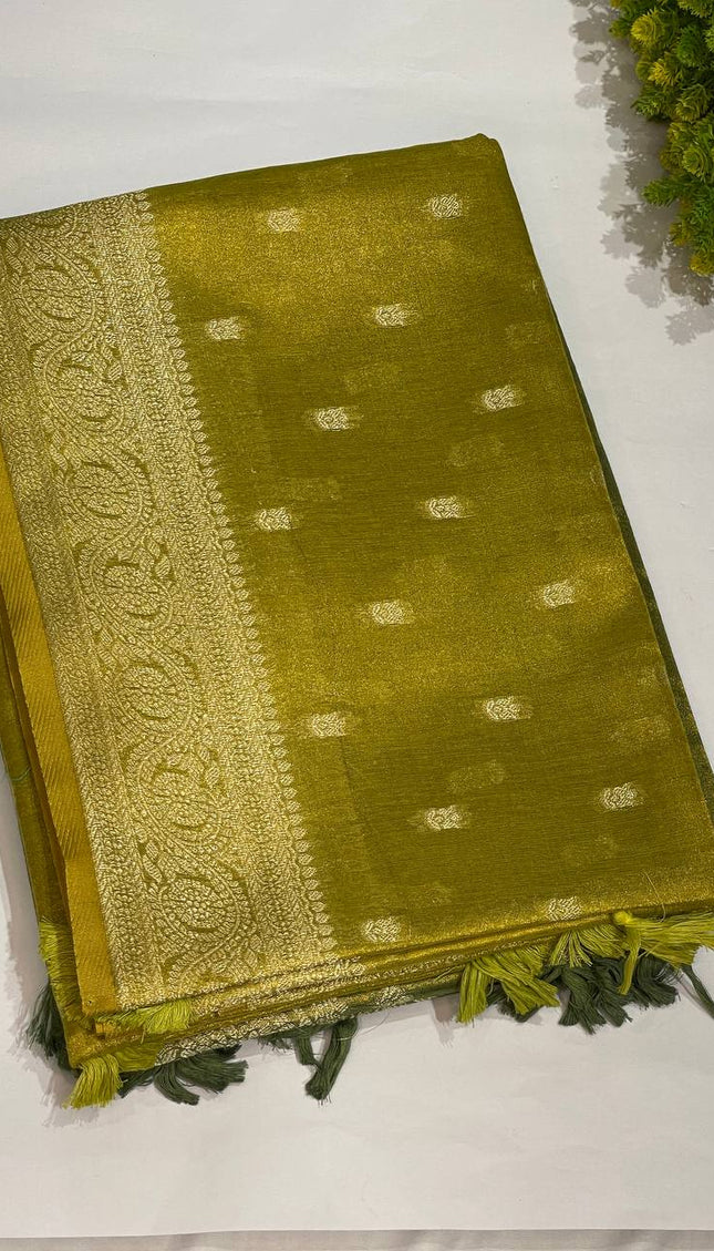 Mustard Gold Designer Organza Tissue Silk Saree with Woven Buti & Rich Border |DS27_7