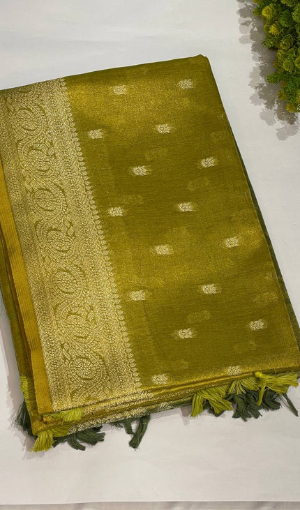 Mustard Gold Designer Organza Tissue Silk Saree with Woven Buti & Rich Border |DS27_7