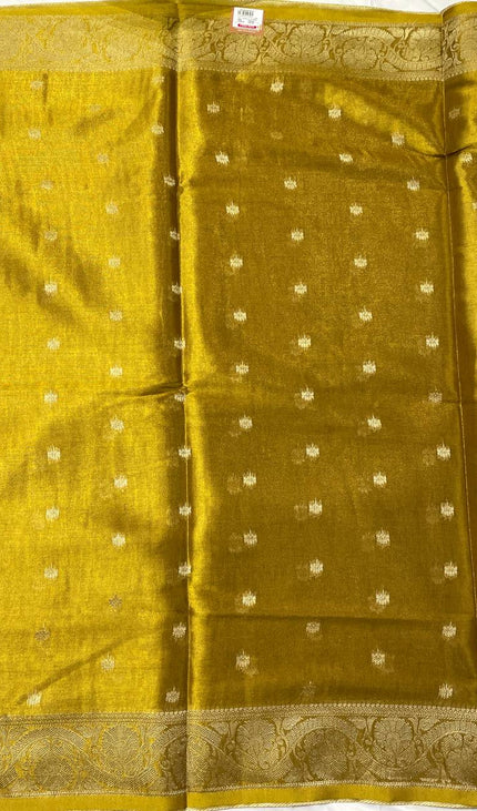 Golden Organza Tissue Silk Saree with Woven Border & Blouse |DS27_8