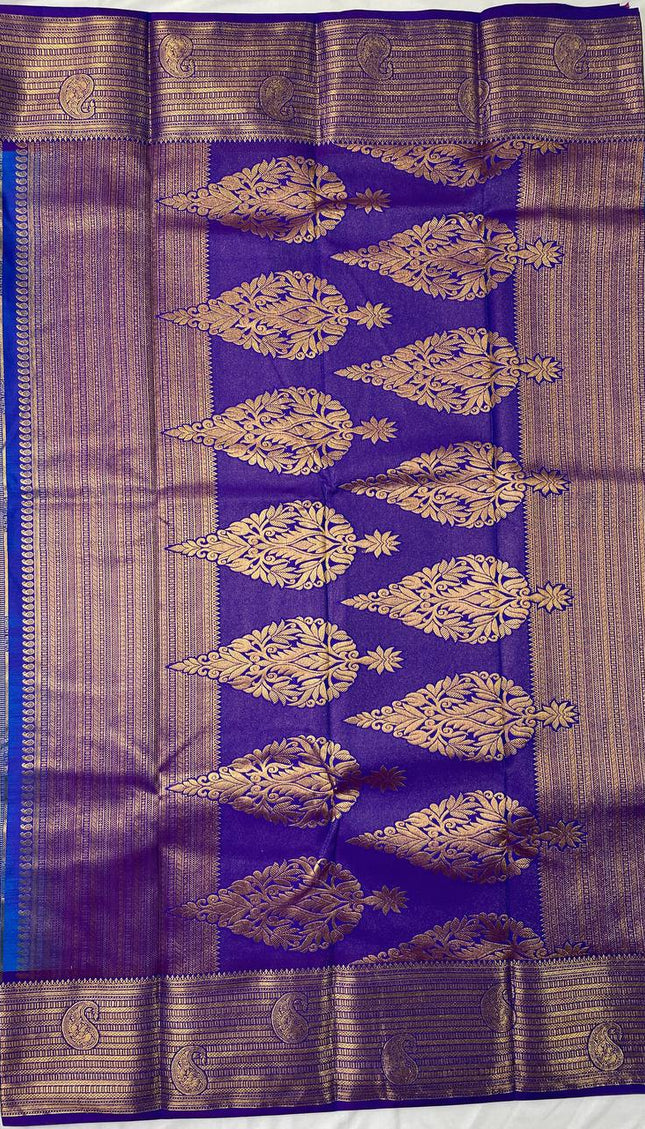 Royal Blue Semi Kanjivaram Silk Saree with Purple Zari Border|S13_1