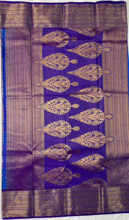 Royal Blue Semi Kanjivaram Silk Saree with Purple Zari Border|S13_1
