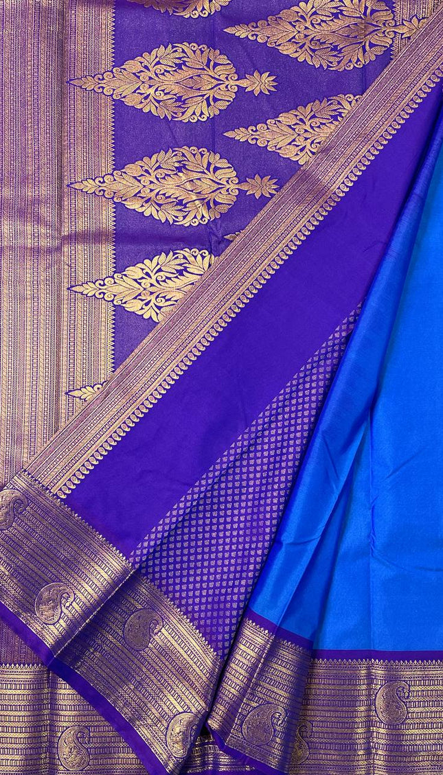 Royal Blue Semi Kanjivaram Silk Saree with Purple Zari Border|S13_1