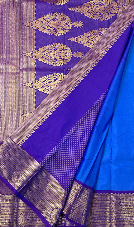 Royal Blue Semi Kanjivaram Silk Saree with Purple Zari Border|S13_1