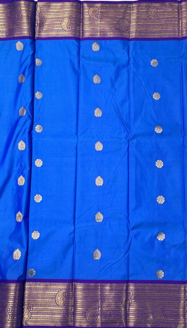 Royal Blue Semi Kanjivaram Silk Saree with Purple Zari Border|S13_1