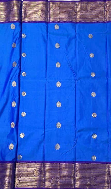 Royal Blue Semi Kanjivaram Silk Saree with Purple Zari Border|S13_1