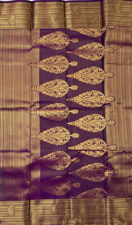 Teal Blue Semi Kanjivaram Silk Saree with Purple Zari Border|S13_6