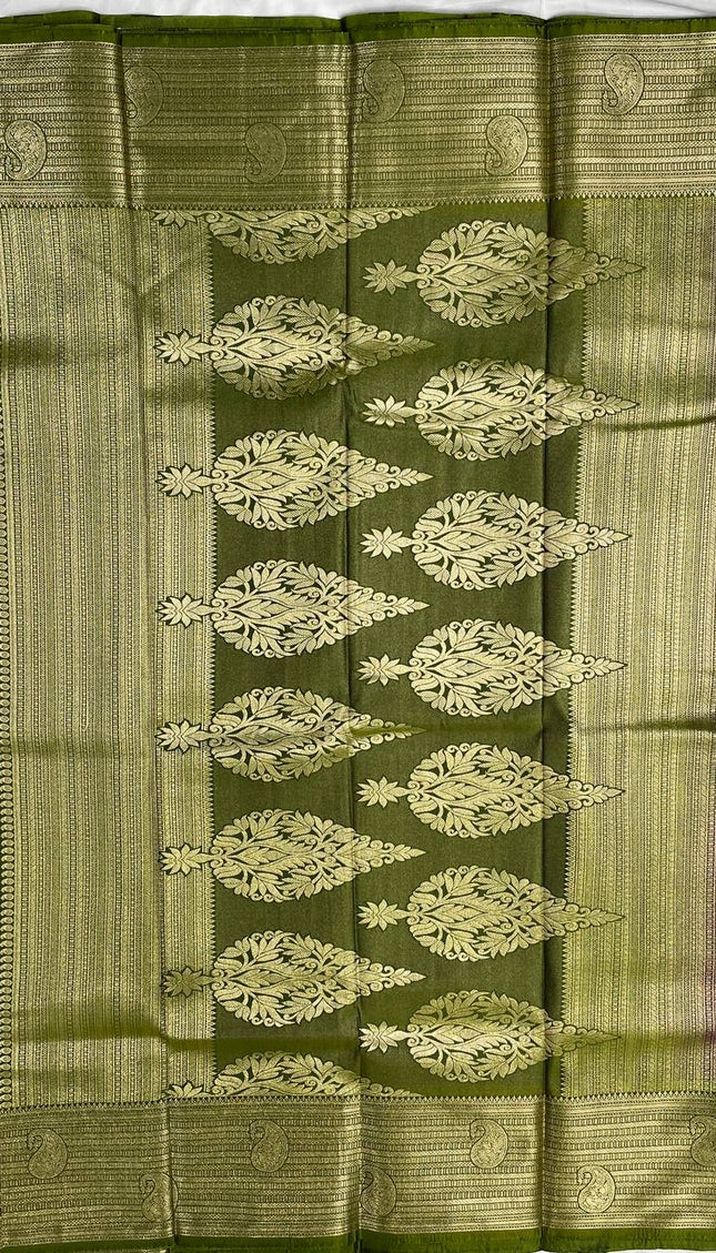 Royal Purple Semi Kanjivaram Silk Saree with Green Zari Border|S13_4